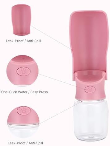 Foldable Dog Water Bottle, Leak Proof Portable Pet Water Dispenser for Dogs and Cats, One-Hand Travel Water Bottle for Walking Hiking Outdoor Use (350ml, Pink) - Image 5