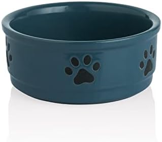 Sweejar Ceramic Dog Bowls with Paw Pattern, Dog Food Dish for Medium Dogs, Porcelain Pet Bowl for Water 35 Fl Oz (Fog Blue) by Sweejarco1949