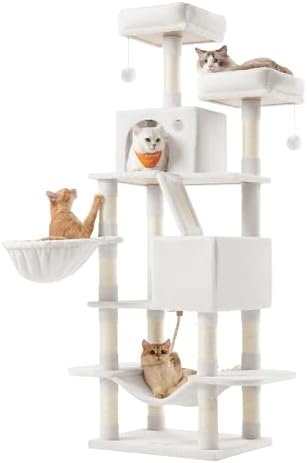 Feandrea Cat Tree, 66.1-in Large Cat Tower, Multi-Level Condo, Cream White by FeandreabySONGMICSHOME