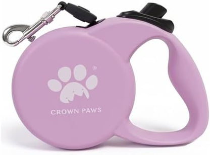 Retractable Dog Leash, 16ft Heavy Duty Nylon Tape for Medium Dogs up to 44 lbs, One-Hand Brake & Lock, Tangle-Free, Ergonomic 3" Large Handle, Lightweight Pink M GC-DAN by CROWN+PAWS