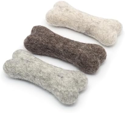 Glaciart One Felted Wool Dog Chew Bone Mini (3 Pcs)| Durable Dog Chew Toy, for Teething & Teeth Cleaning | Fetch Games & for Anxiety/Boredom | Great for Small Puppy by GlaciartOne