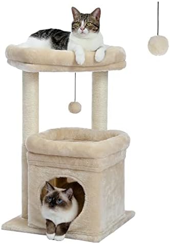 PEQULTI Small Cat Tree Tower for Indoor Cats, Sisal Post & Cozy Condo Beige by PEQULTI