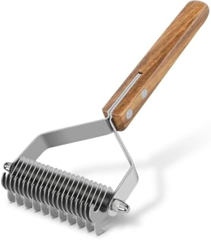 2-Sided Undercoat Rake for Dogs and Cats, Wooden Handle by WOPQAEM%C2%AE