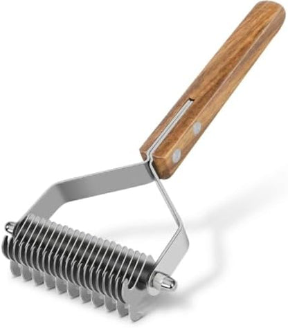 2-Sided Undercoat Rake for Dogs and Cats, Wooden Handle by WOPQAEM%C2%AE