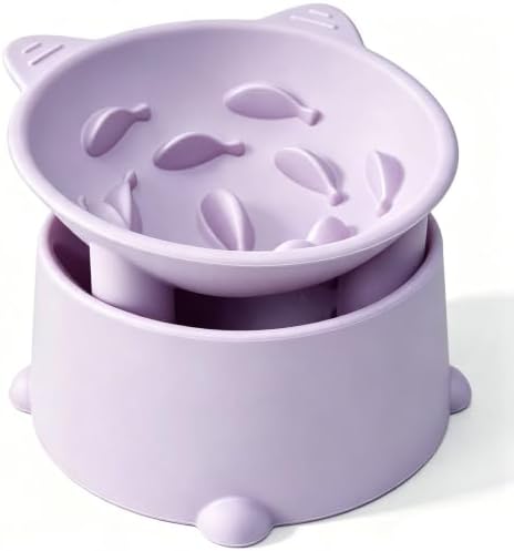 Raised Slow Feeder Cat Bowl, Silicone Elevated Tilted Cat Slow Feeder Bowl by Unknown
