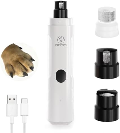 PAPIFEED Dog Nail Grinder with LED Light, Ultra Quiet 3-Speed Electric Nail File for Small Medium Large Dogs & Cats, Rechargeable Pet Nail Grinder with Trimmer (White) by PAPIFEED