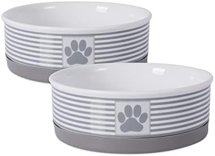 Bone Dry Paw & Patch Ceramic Pet Collection, Medium Set, 6x2", Gray, 2 Piece by BoneDry
