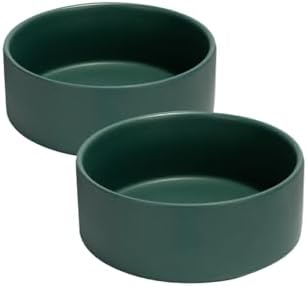 SPUNKYJUNKY 13.5OZ Ceramic Dog and Cat Bowl, Modern Cute Weighted Food Water Bowl for Replacement Green (2 Pack) by SPUNKYJUNKY