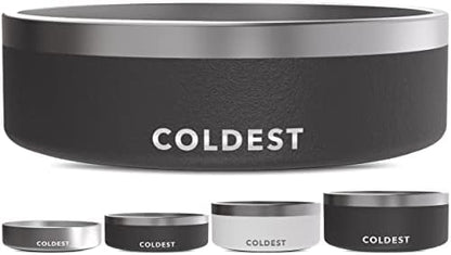 Coldest Dog Bowl - Anti Rust Metal, Non Slip, 3 Layers Insulated Stainless Steel Dog Bowls - Spill Proof & Heavy Duty - Water Bowl for Dogs, Cats & Pets, Dish Washer Safe (42 oz, Stealth Black) by Coldest