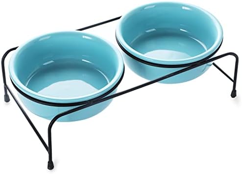 GDCZ Elevated 15 Oz Ceramic Double Cat Bowls with 11x3.5 Inch Stand (Turquoise) by GDCZ