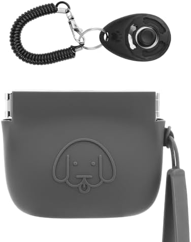WALLFID Silicone Dog Treat Pouch Small Bag,Auto Closure,with Pet Training Clicker,Walking Bag for Dog and Cat,Pocket Size,Easy to Clean,Odorless (dark gray) by WALLFID