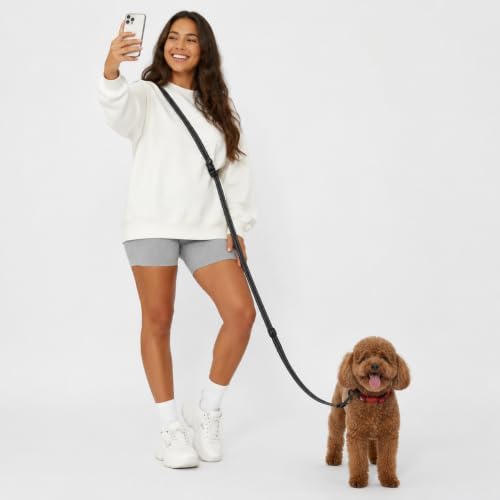 Kazazoo Hands-Free Dog Leash Adjustable Length 5-8Ft,Crossbody & Waist for Dog Walking, Running for Small Dogs with Reflective Strips, Ballistic Nylon, Waist Belt, Lightweight Black by Kazazoo