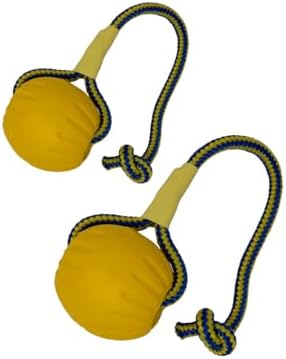 2 Pack Ball with Rope Dog Toy,Fling Dura Foam Toy,Dog Water Float Ball Rraining Boall on Rope (1 * 7cm/2.8"+1 * 9cm/3.5") by Heavelove