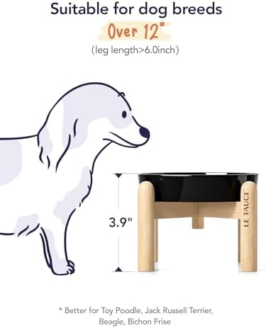 LE TAUCI Ceramic Slow Feeder Dog Bowls Elevated, 0.6 Cups Raised Dog Bowl with Wooden Stand for Small Breed, Pet Dishes to Slow Down Eating, Skull Black - Image 6