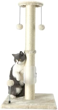 PEEKAB 32" Tall Cat Scratching Post Sisal Rope Scratch Posts with Hanging Ball and Self-Massage Brush Vertical Scratcher for Indoor Cats and Kittens(Beige 32inches) by PEEKAB