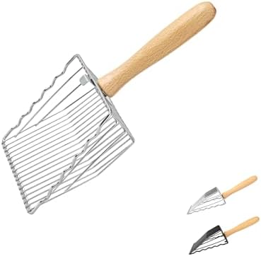 WePet Premium Metal Cat Litter Scoop, 5X Faster Speed Sifter, Heavy Duty Steel Kitty Scooper, Beech Wood Handle, for All Litter Types, Silver by WePet