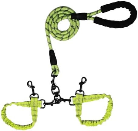 Dog Double Leashes,Rope Bungee Dual Leash with Padded Handle Removable for 2 Dogs,Tangle-Free, Padded Handles, 360° Swivel Control (Green, 2 Way) by Y-ANNJYA