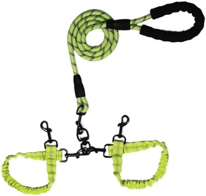 Dog Double Leashes,Rope Bungee Dual Leash with Padded Handle Removable for 2 Dogs,Tangle-Free, Padded Handles, 360° Swivel Control (Green, 2 Way) by Y-ANNJYA
