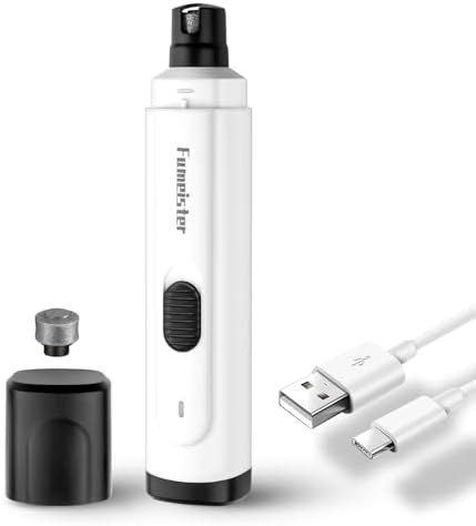 Pet Nail Grinder for Dogs - Quiet 2-Speed Type-C Rechargeable Dog Nail Trimmer, Low Noise Paw Grooming for Dogs & Cats (White) by Fumeister