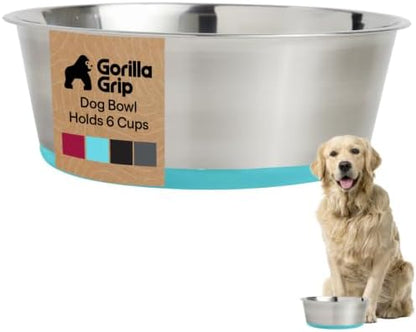 GORILLA GRIP Dog Bowl, Food Grade Stainless Steel Water Bowls, 6 Cup Green by GorillaGrip