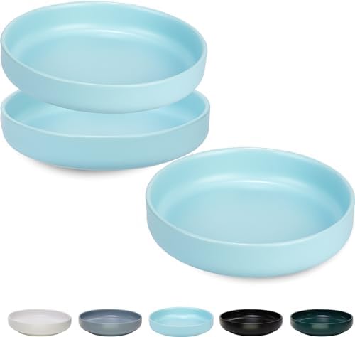 Ceramic Cat Bowls,Shallow Cat Dishes for Food and Water, 6 inch Matte Finish Wide Cat Food Bowl,Whisker Fatigue Free Pet Puppy Kitten Bowl Set of 3,Dishwasher Safe by Lfpkixise