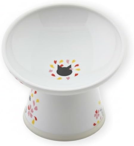 Necoichi Raised Cat Food Bowl, 15° Tilted (Sakura Floral, Extra Wide) by NECOICHI