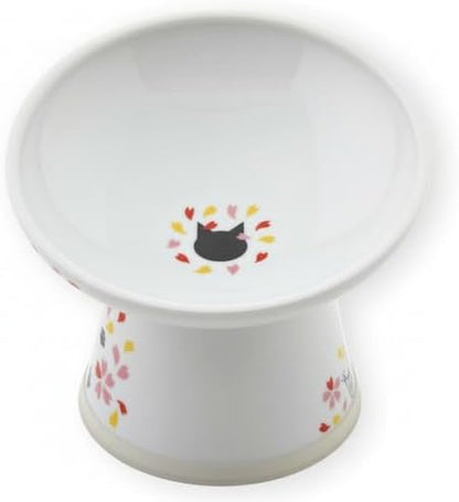 Necoichi Raised Cat Food Bowl, 15° Tilted (Sakura Floral, Extra Wide) by NECOICHI
