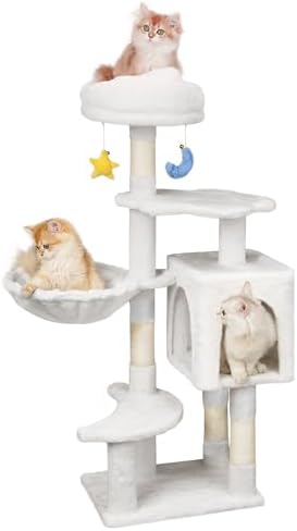 Meecal Cat Tree, 43In Cute Cat Tower for Kittens Under 6 Months 9lbs, White by Meecal