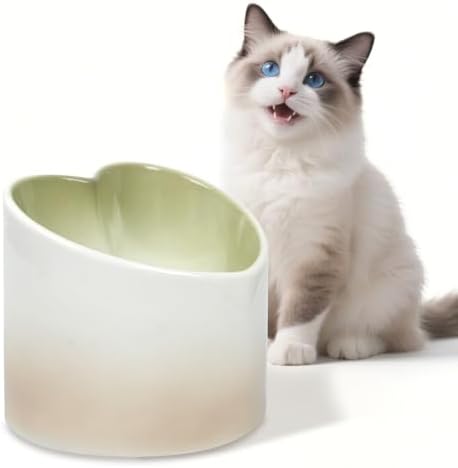 Ceramic Raised Cat Bowl Elevated Cat and Dog Bowls Whisker Friendly Tilted Elevated Cats Food Bowl Anti Vomit Pet Dish 4.72inches Height for Pet Easy Eating, Protect pet's Spine by PETVENTURE