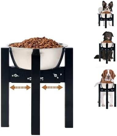 Elevated Dog Bowl Stand Adjustable Dog Food Holder 10”H Medium Black by HTB