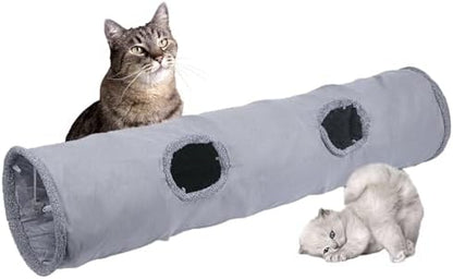 Collapsible Cat Tunnel with Play Ball - Durable Suede Indoor Cat Play Tube for Kitten, Puppy and Rabbit (Medium) by TiLanmiy