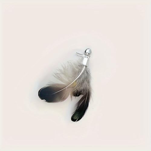 Cat Insect Feather Toy Wand Replacement,Cat Toys Feather Refills,Set of 6 Replacement Heads with Bells,Natural Feather Interactive Cat Toys (Style A) - Image 2