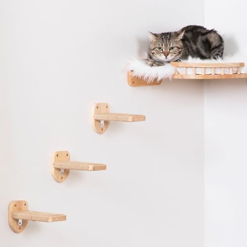 3pcs Cat Wall Steps, Climbing Mounted Furniture, Shelves With Hemp Rope Covered, Solid Wood Ladder for Playing and Climbing (Large-Wood) - Image 6