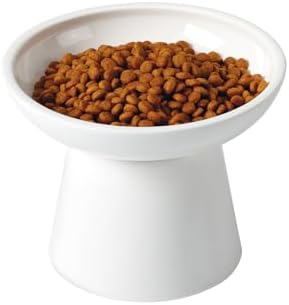 LoeJan Elevated Food and Water Bowls Set, Extra Wide and Raised Ceramic Feeder, Anti-Vomit Whisker-Free Pressure Cat Feeding Bowl for Kittens Adult Cats Small Dogs (White, Food Bowl) by LoeJan
