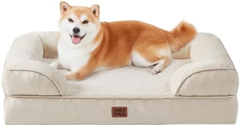 EHEYCIGA Orthopedic Dog Bed for Large Dogs, Waterproof Memory Foam, Non-Slip Bottom, Beige, 35"L x 22"W x 6.5"Th by EHEYCIGA