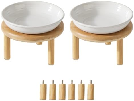 Havniva Elevated Cat Bowls, Ceramic Cat Bowl with Bamboo Stand Wide Opening by Havniva