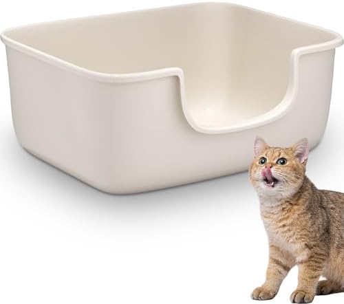 Large Cat Litter Box with High Sides, Open Kitty Litter Boxes Anti-Splashing for Indoor Cat Low Entry Cat Litter Pan for Small and Elderly Cats, Tool-Free Assembly(19.7” * 15.76” * 8.67” White) by Gefryco
