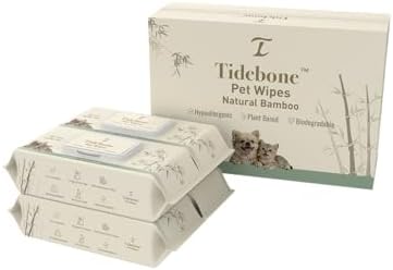 Premium Bamboo Pet Wipes – Biodegradable Dog & Cat Grooming Wipes, Thick & Hypoallergenic, Eco-Friendly Cleaning for Paws, Face & Coat – (400 Count/4 Pack) by Tidebone