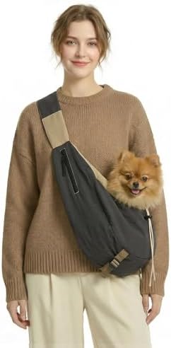 Dog Carrier Sling for Small Dogs/Cats Up to 15 lbs - Multi-Pocket Oxford Pet Sling Carrier Bag with Adjustable Strap (Black) by BQCLAB
