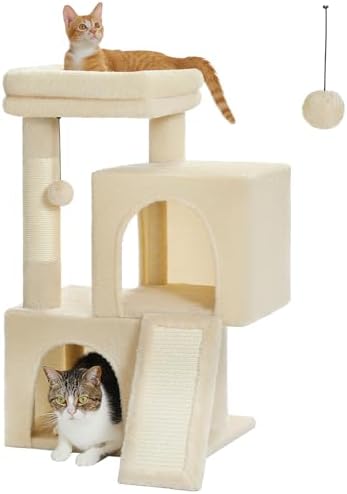 PAWZ Road 30" Cat Tower, Small Cat Tree with 2 Condos for Indoor Cats by PAWZRoad
