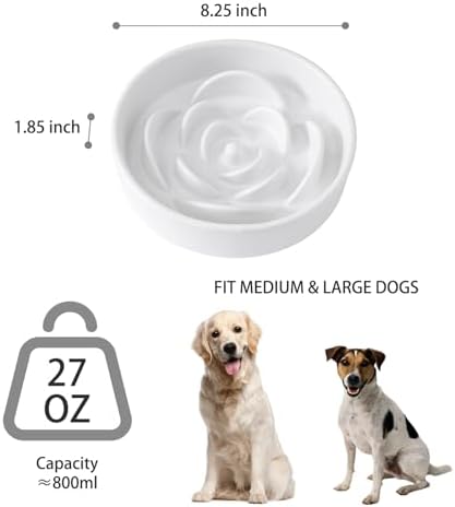 8.25'' Ceramic Slow Feeder Dog Bowls - Petal Shape Modern Dog Food Dish for Medium and Large Breeds, Puzzle Maze Bowl to Slow Down Eating, Anti-Gulping, Dishwasher & Microwave Safe, White - Image 3