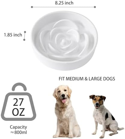 8.25'' Ceramic Slow Feeder Dog Bowls - Petal Shape Modern Dog Food Dish for Medium and Large Breeds, Puzzle Maze Bowl to Slow Down Eating, Anti-Gulping, Dishwasher & Microwave Safe, White - Image 3