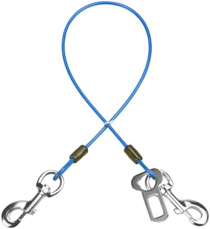 Dog Seat Belt Harness for Car,2pcs Dog Seatbelt of Coated Wire Leash Safety Restraint,No Chew Tether Cable Vehicle Dogs Accessories,Double Clips & Latch (Blue, 16 inch/40 CM) by MiMetty