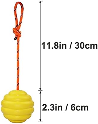 K9 Training Ball with Rope, Exercise and Reward Toy for Dogs - Indestructible Dog Toy Ball with Handle for Training Pull, Throw, Tug - Belgian Malinois Gifts (Yellow) - Image 4