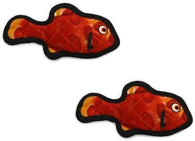 TUFFY - World's Tuffest Soft Dog Toy - Ocean- Squeakers - Multiple Layers. Made Durable, Strong & Tough. Interactive Play (Tug, Toss & Fetch). Machine Washable & Floats. (Fish Red, Jr 2 Pack)