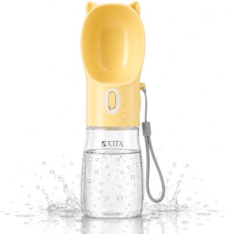 Dog Water Bottle Dispenser 380ml – Leak-Proof Lock, One-Hand Operation | Portable Pet Travel Water Bottle with Built-in Bowl | Yellow- Don't Forget to Claim Your by SajjaPetPronto