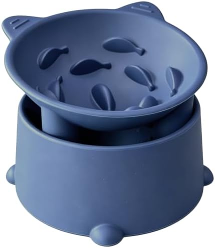 Raised Slow Feeder Cat Bowl, Silicone Elevated Tilted Cat Slow Feeder Bowl by Unknown
