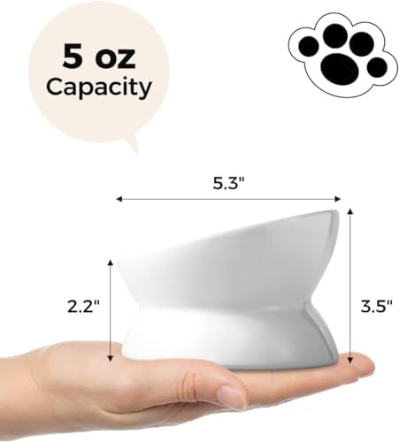 LoeJan Elevated Cat Food Bowl, 5 Oz Ceramic Raised and Tilted Water Bowl, Anti Vomiting and Protect Pets' Spines Dishes for Small Dog, Fat Faced Cat, Kitten (White, 2 Pack) - Image 5