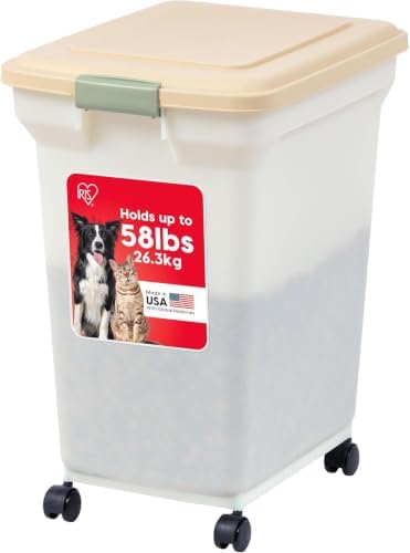 IRIS USA Dog Food Storage Container, Up to 58lbs, Almond/Pearl, Made in USA by IRISUSA