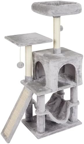 Cut Cat Tree Cat Tower Condo with Hammock Kittens Scratching Post Grey - Image 2